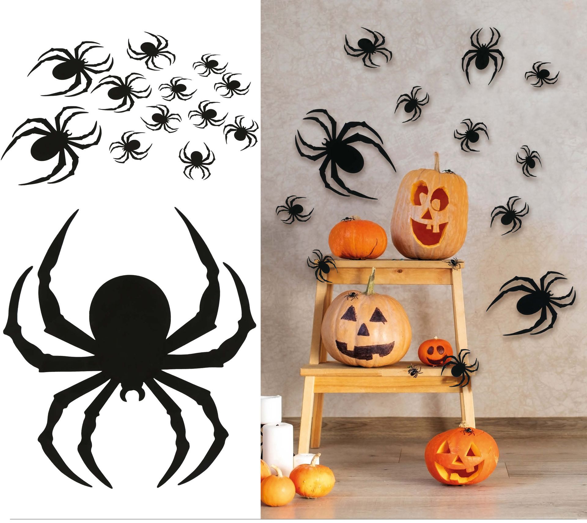 12 zwarte spinnen silhouetten 6 - 19 cm halloween