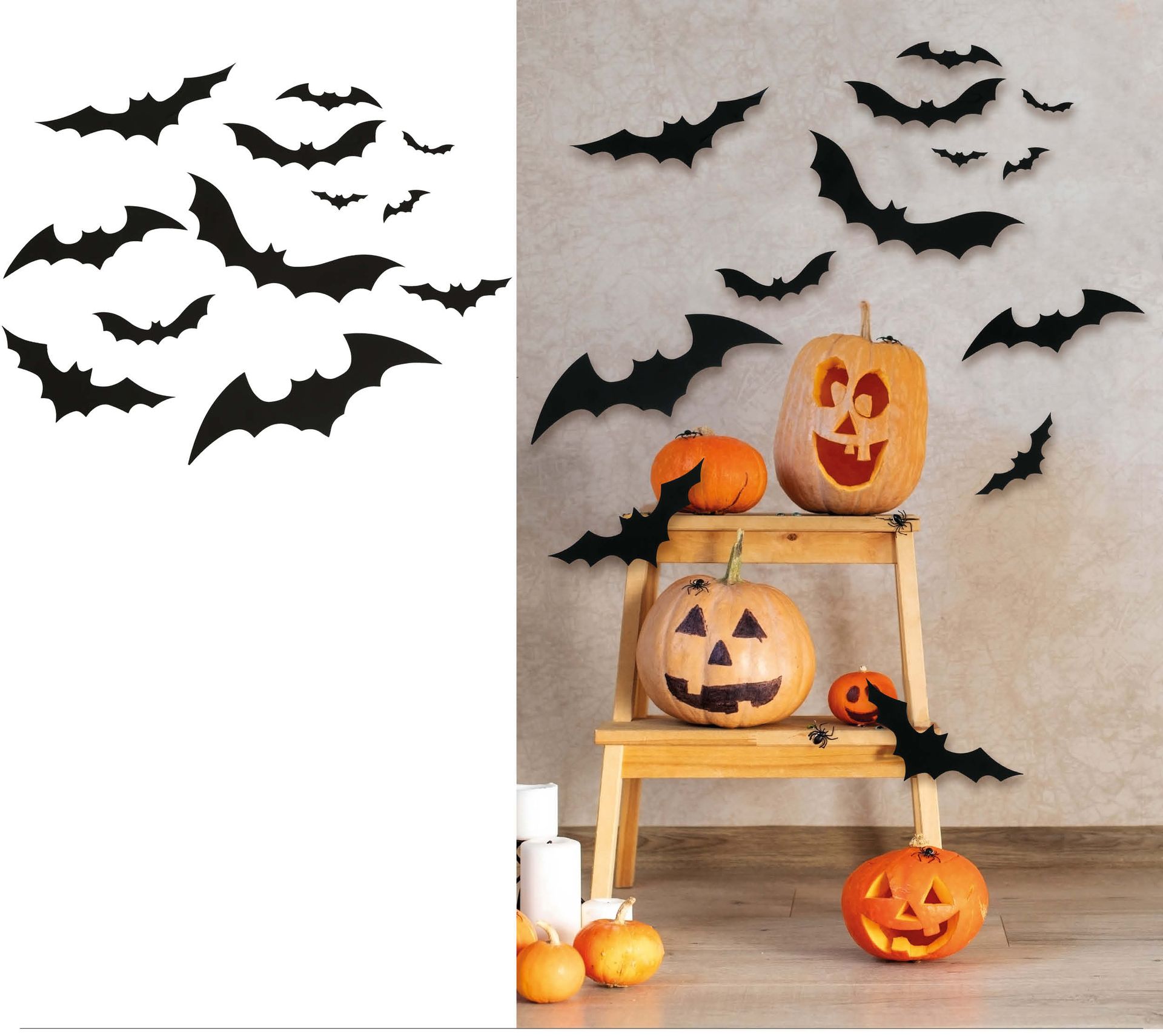 12 zwarte vleermuis silhouetten 10 - 30 cm halloween