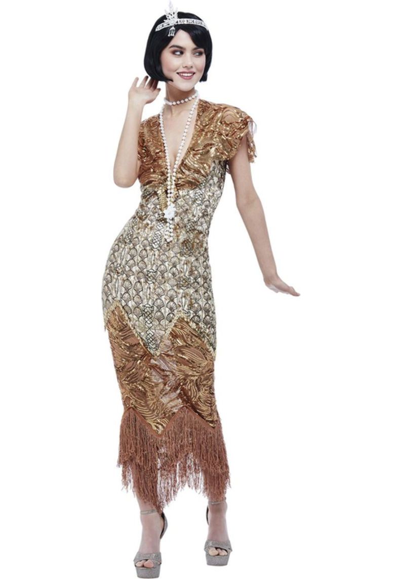 20'S Vrouwen Flapper Jurk Goud