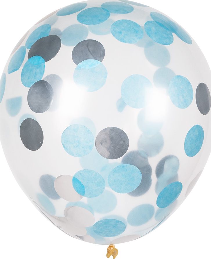 5 Confettiballonnen met Blauw en Zilver