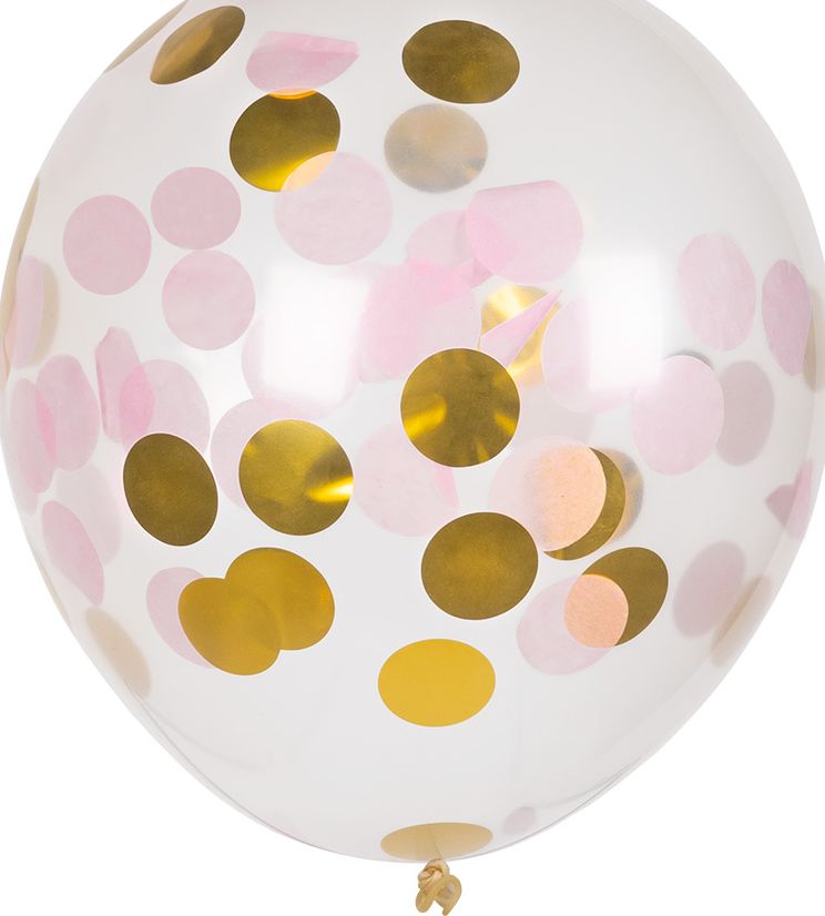 5 Confettiballonnen met Roze en Goud