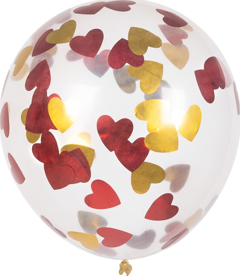 5 Rood/Gouden Hartjes Confettiballonnen