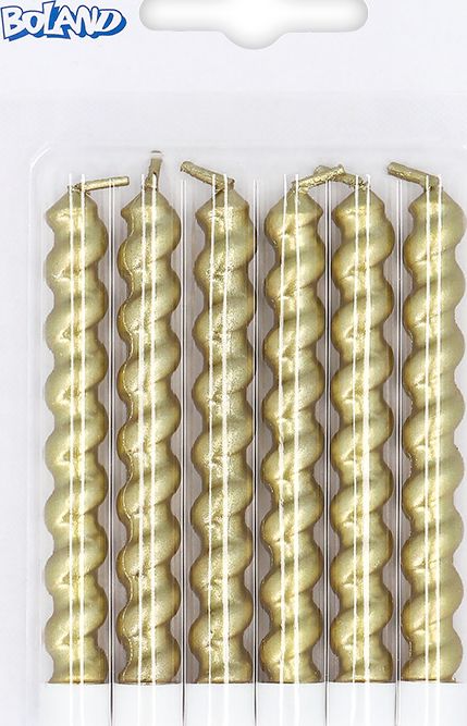 6 Gouden Swirl kaarsjes met houder