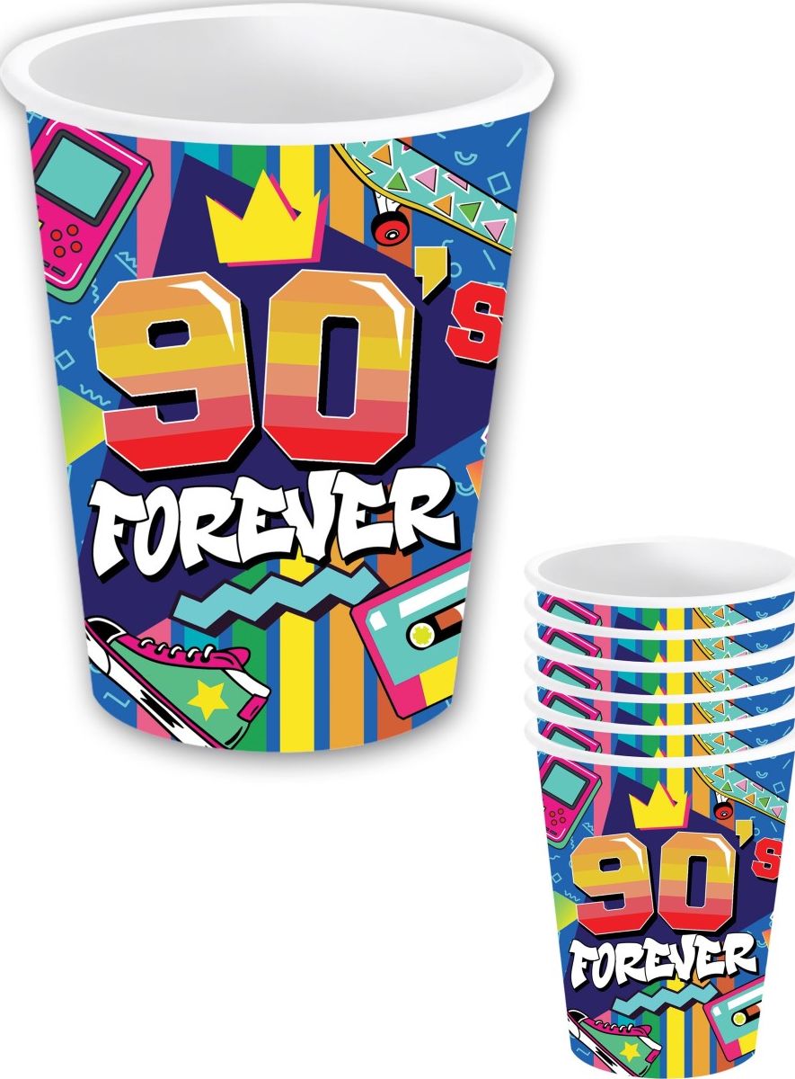 6 papieren drinkbekers 90's 240 ml