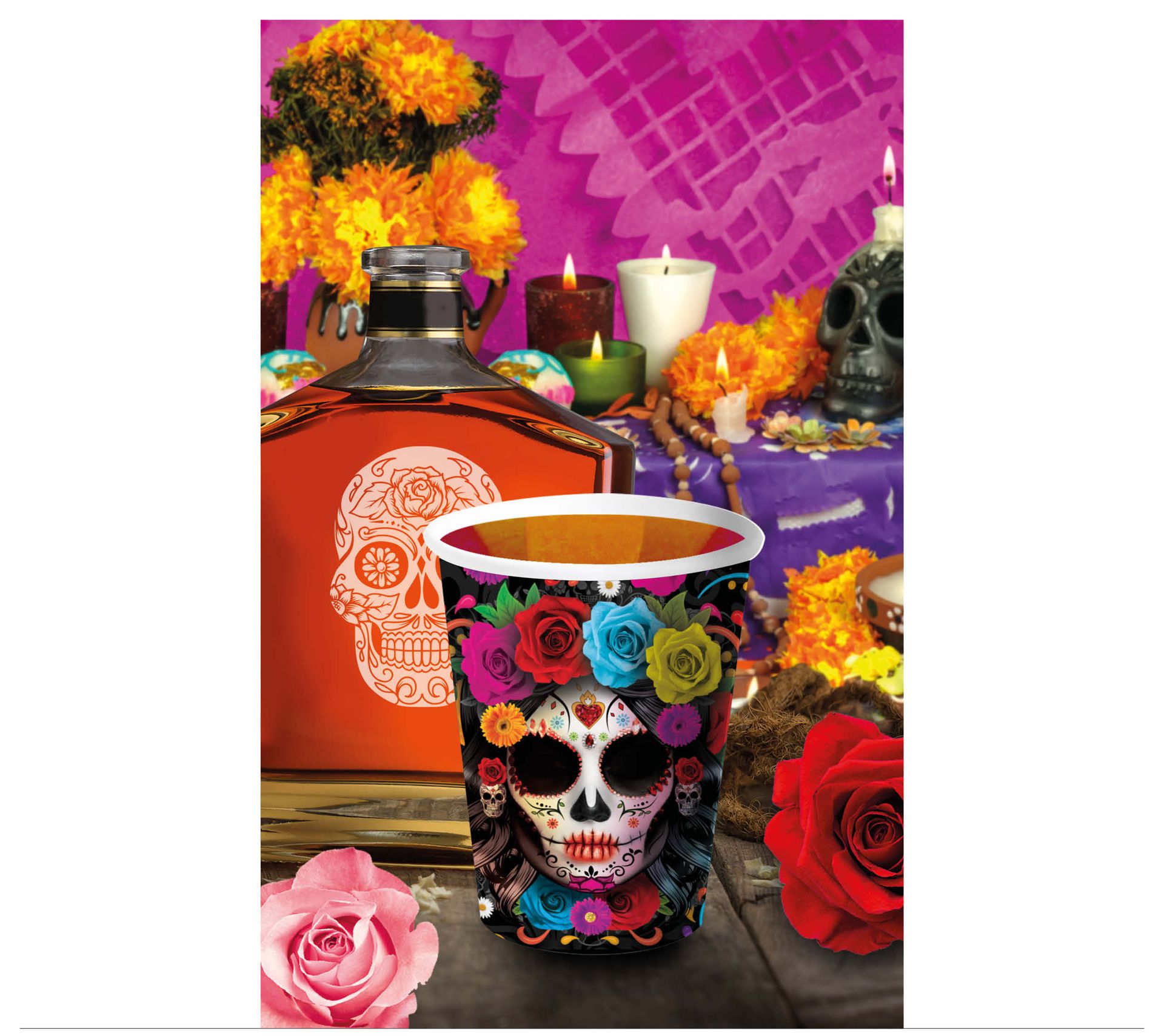 6 papieren drinkbekers Día de Muertos 240 ml