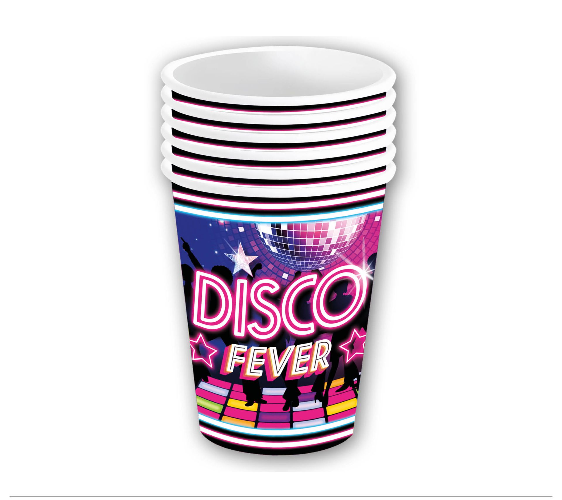 6 papieren drinkbekers retro disco 240 ml