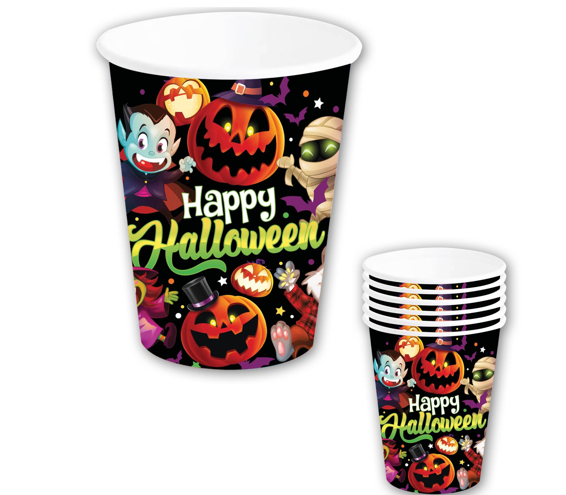 6 papieren drinkbekers vrolijke halloween monsters