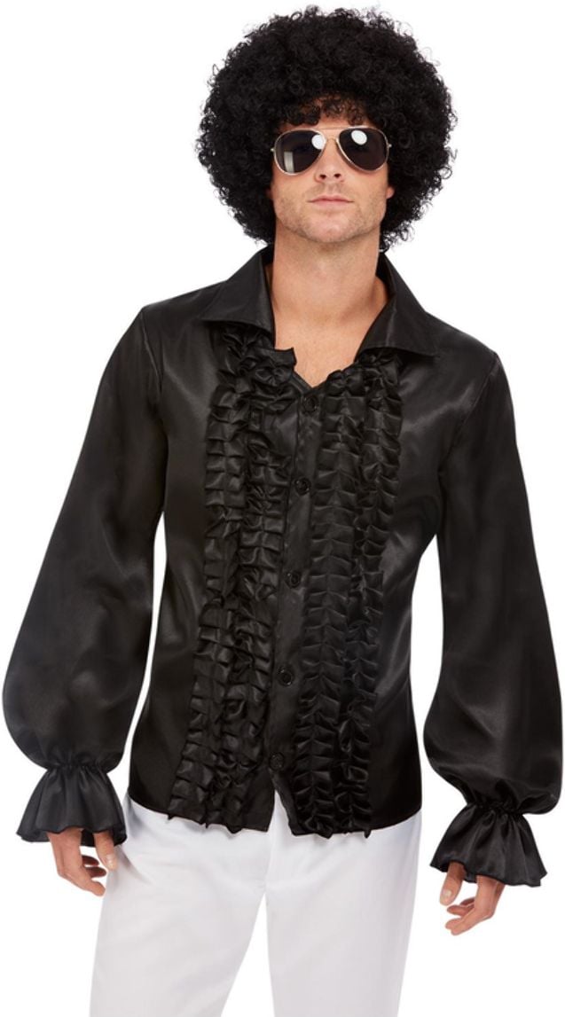 60'S Ruffled Shirt Mannen Zwart