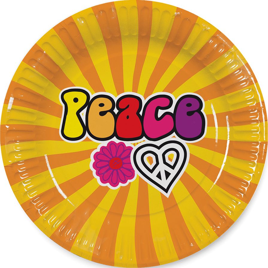 8 Retro peace hippie thema feestbordjes