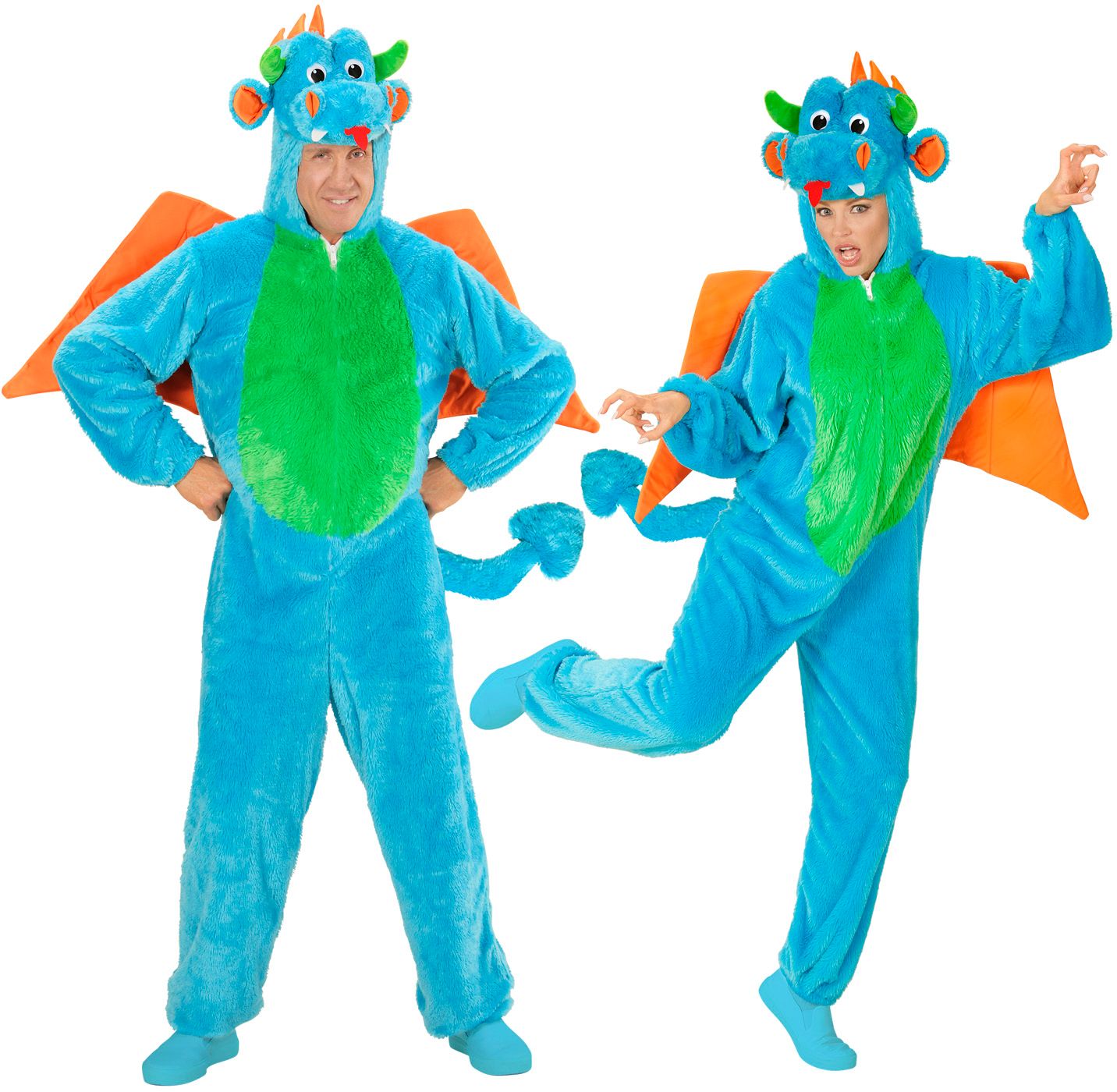 Blauwe draak onesie volwassenen