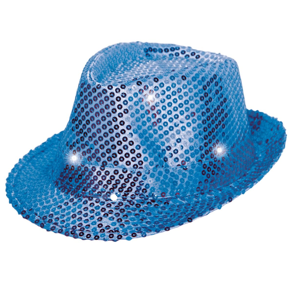 St twist nemen Blauwe party glitter LED trilby hoed | Feestkleding.nl