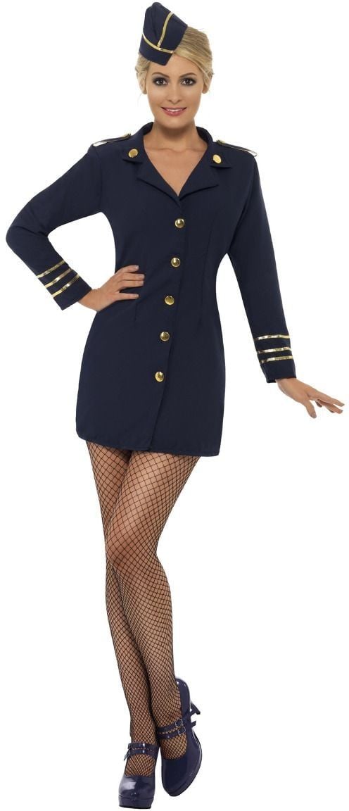 Luidruchtig Maak een naam fluweel Blauwe stewardess kostuum | Feestkleding.nl