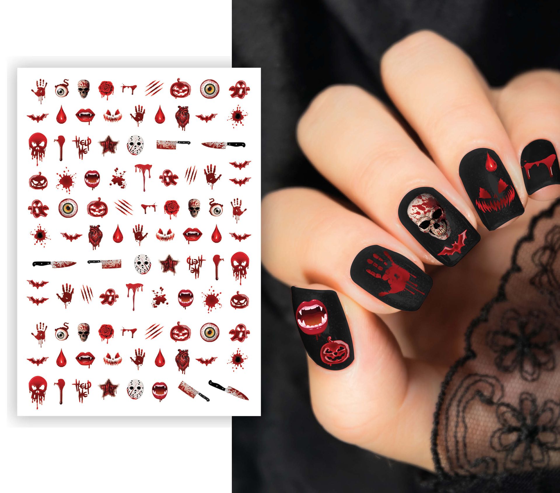 Bloederige nagelstickers halloween