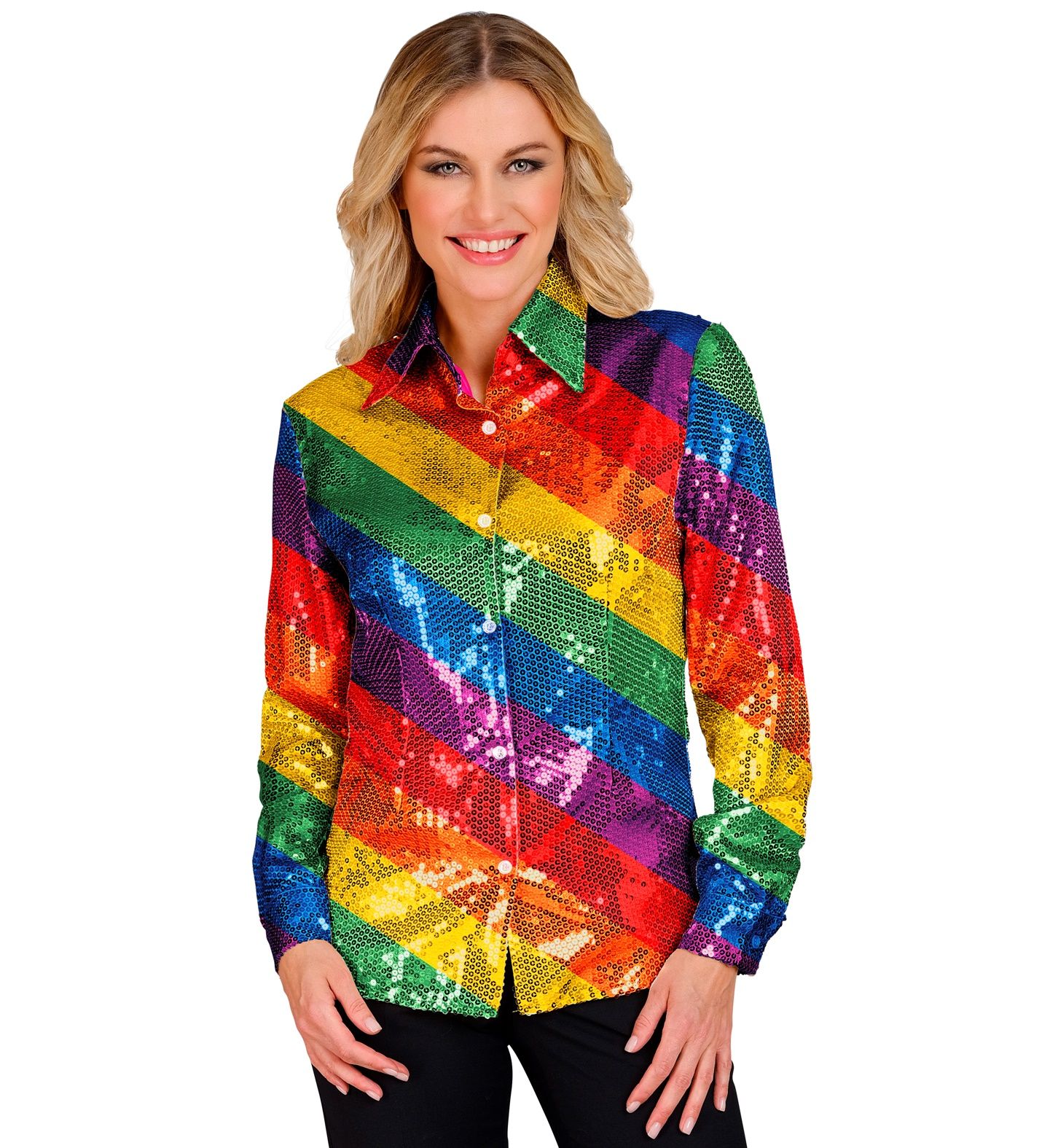 Blouse regenboog pailletten pride vrouwen