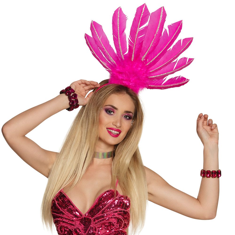 Braziliaanse tiara samba neon roze