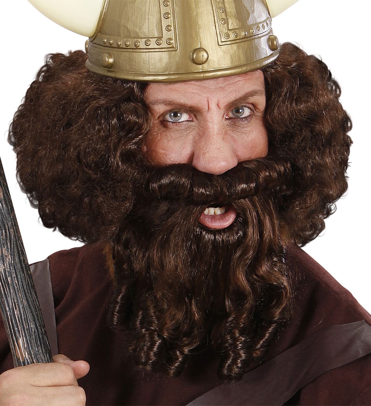 Bruine viking pruik met baard