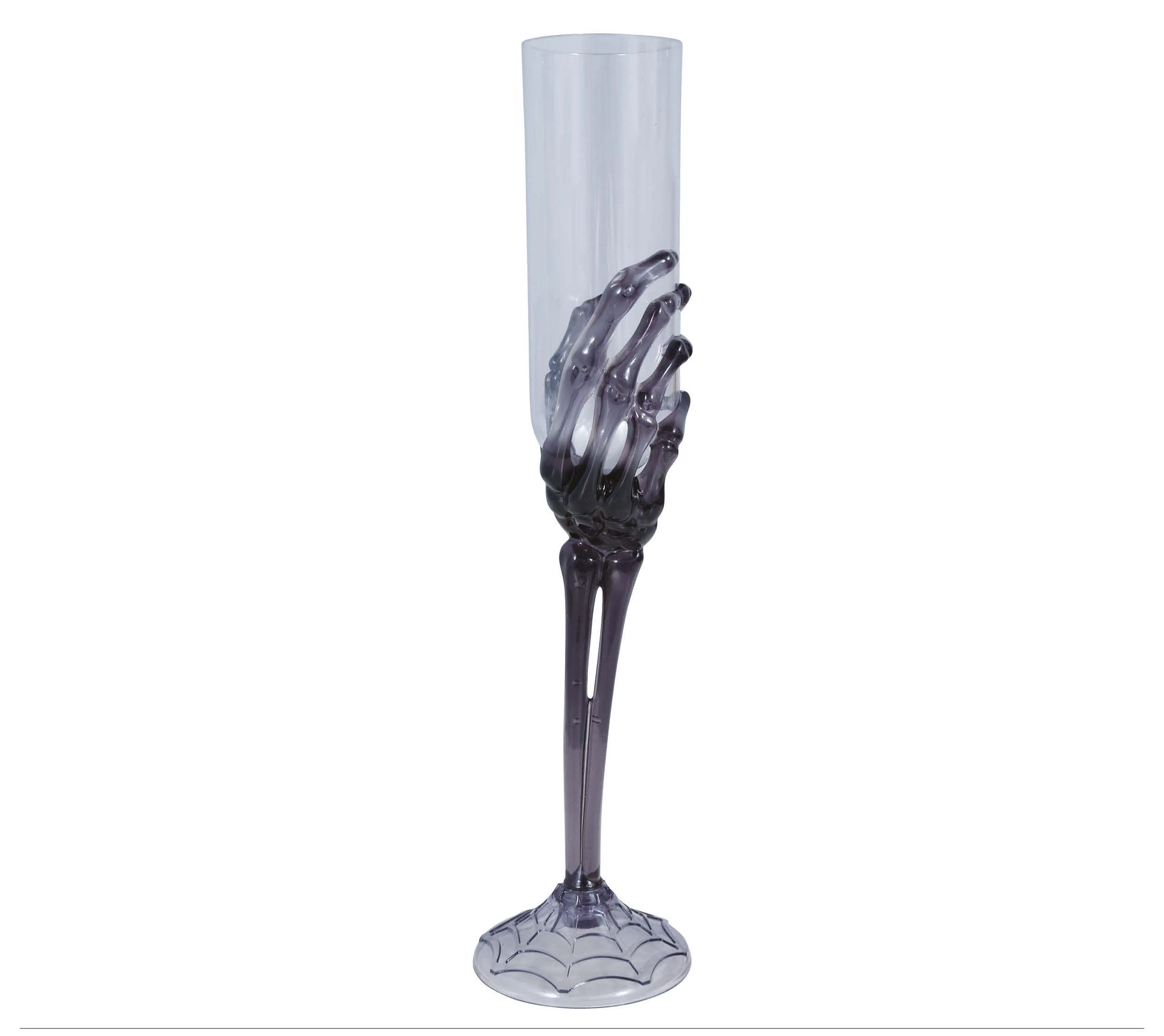 Champagneglas zwarte skelethand plastic 25 cm halloween