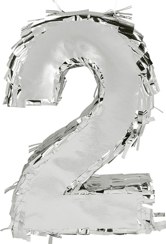 Cijfer '2' Verjaardag Piñata Zilver 25cm