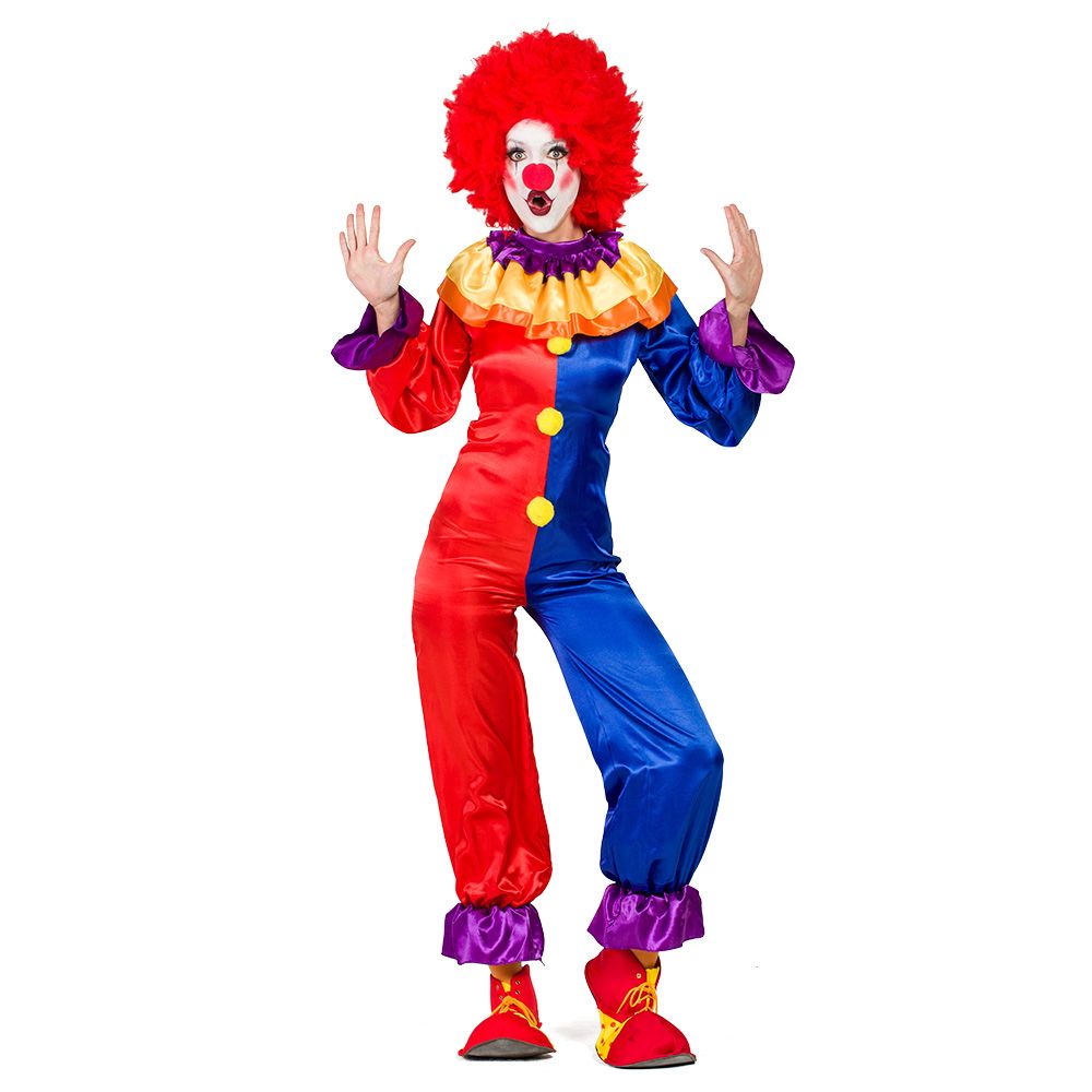 Clown kostuum dames rood blauw