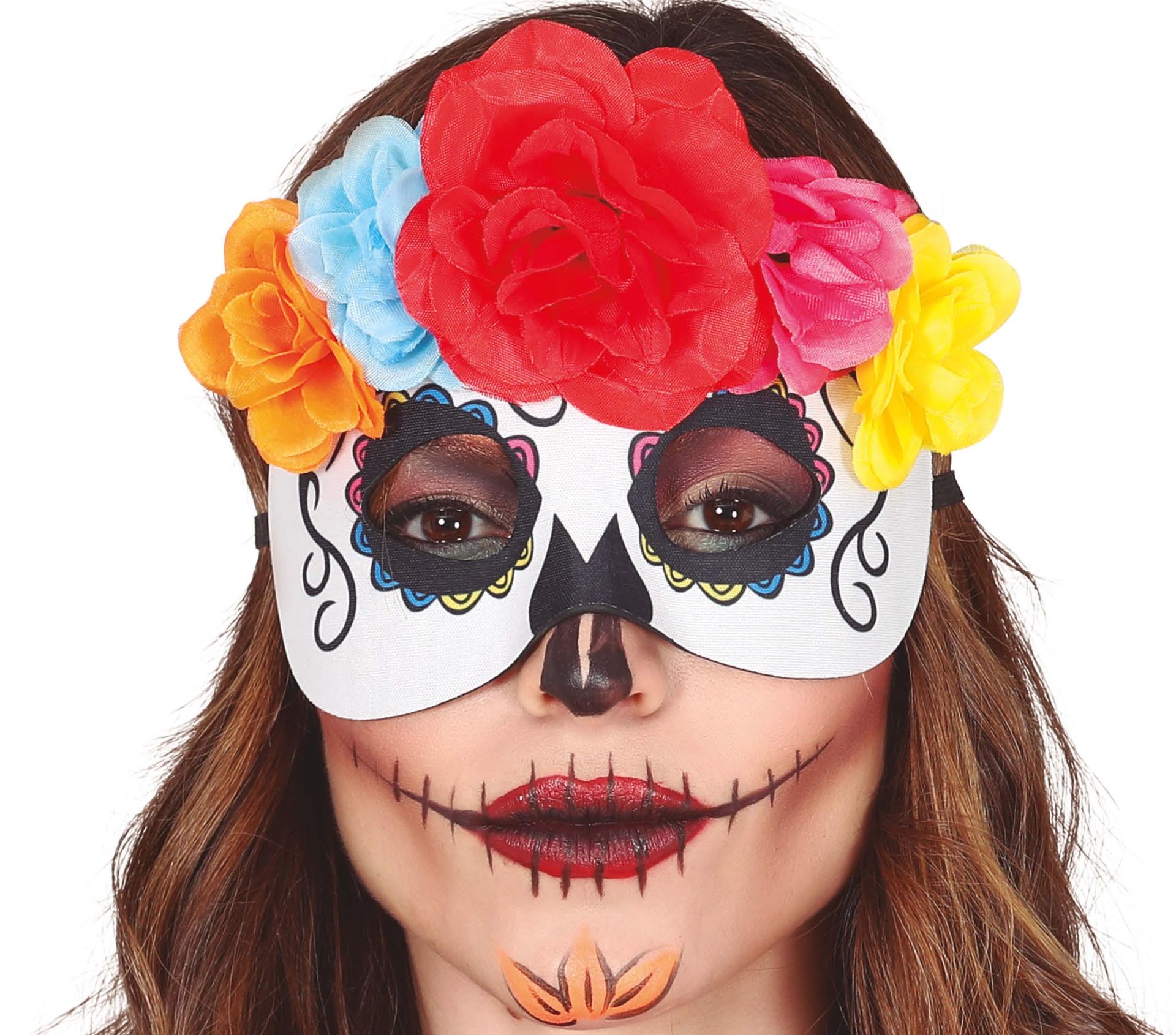 Día de Muertos masker met bloemen gekleurd