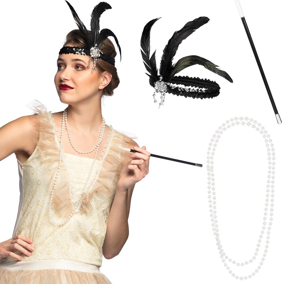 Elegante Flapper 20s sieradenset zwart