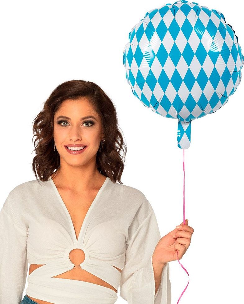 Geruiten Folieballon Oktoberfest Blauw-Wit