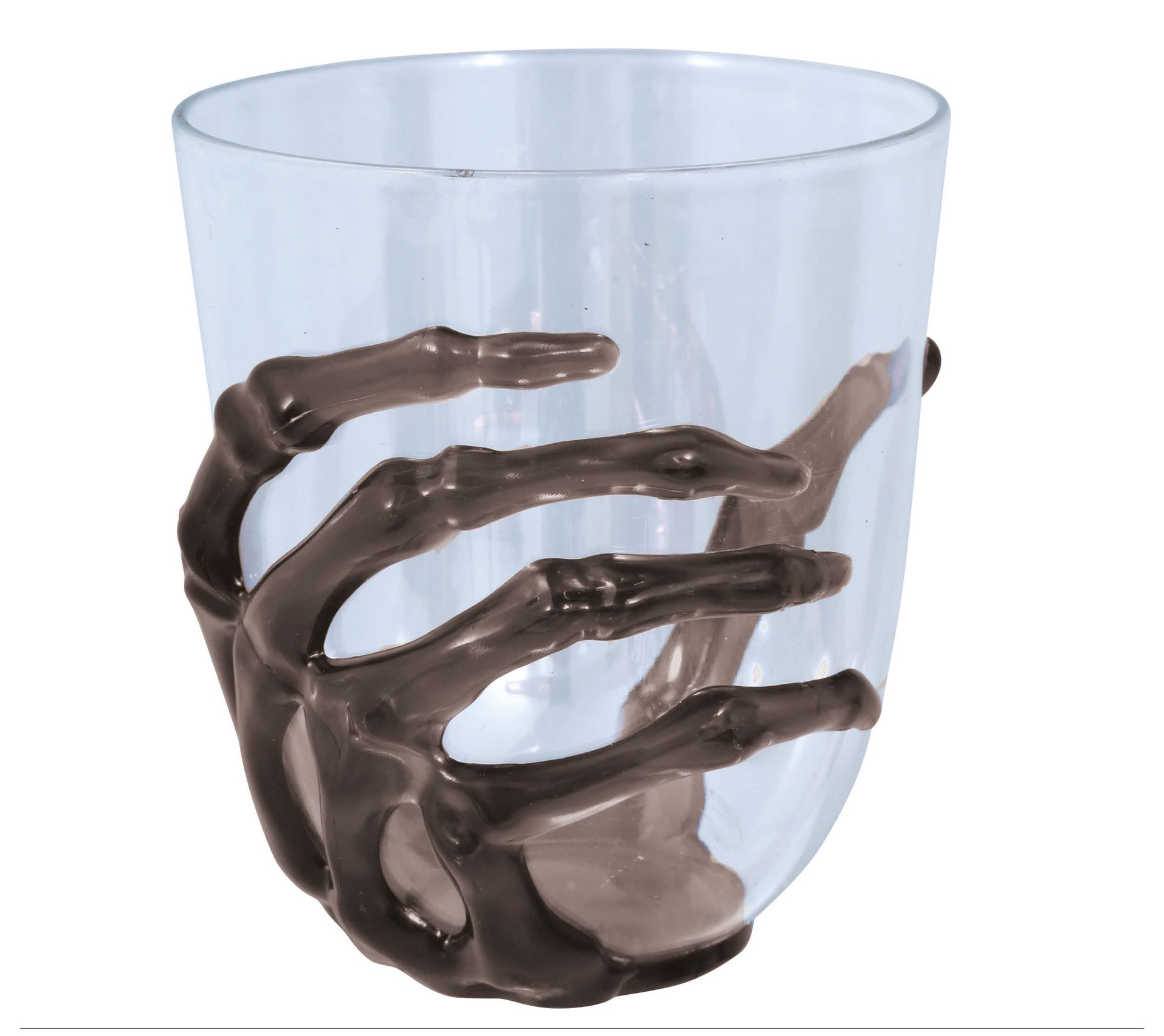 Glas zwarte skelethand plastic 9,5 cm halloween