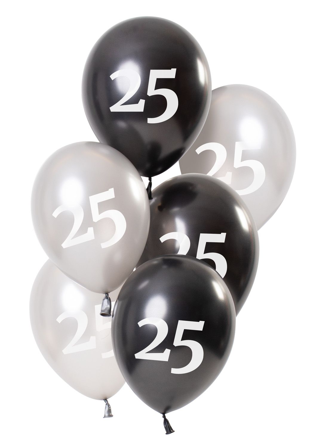 Glossy black 25 jaar ballonnen 6 stuks