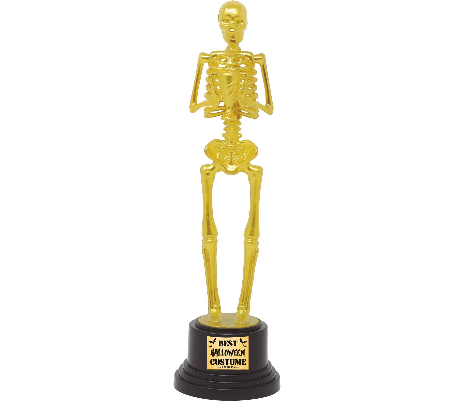 Gouden skelet beste halloween kostuum award plastic 22 cm