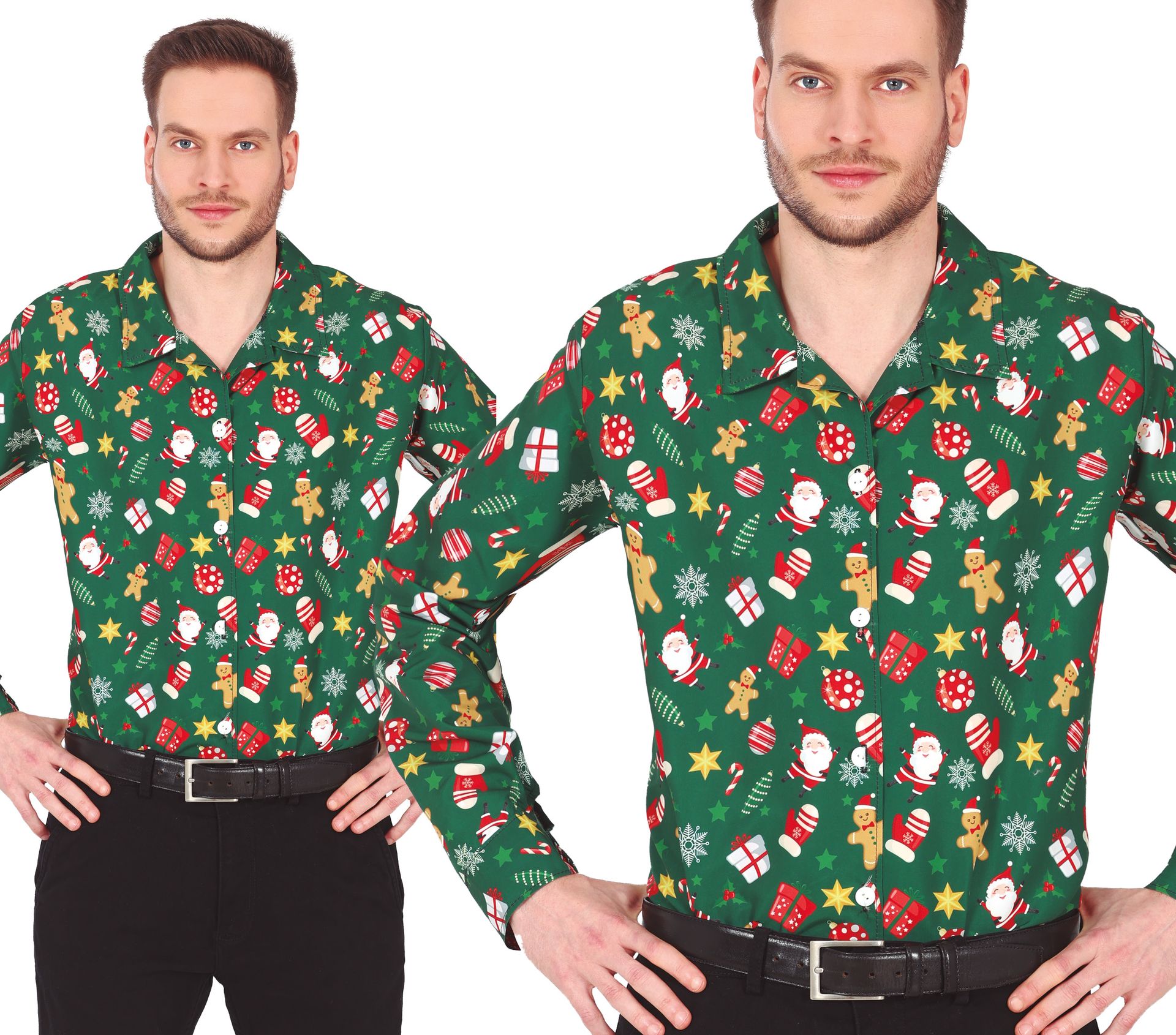 Groene foute kerstman print overhemd heren