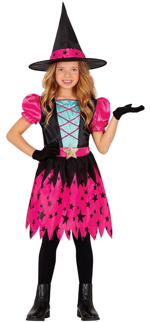 Halloween roze sterren heks jurkje kind