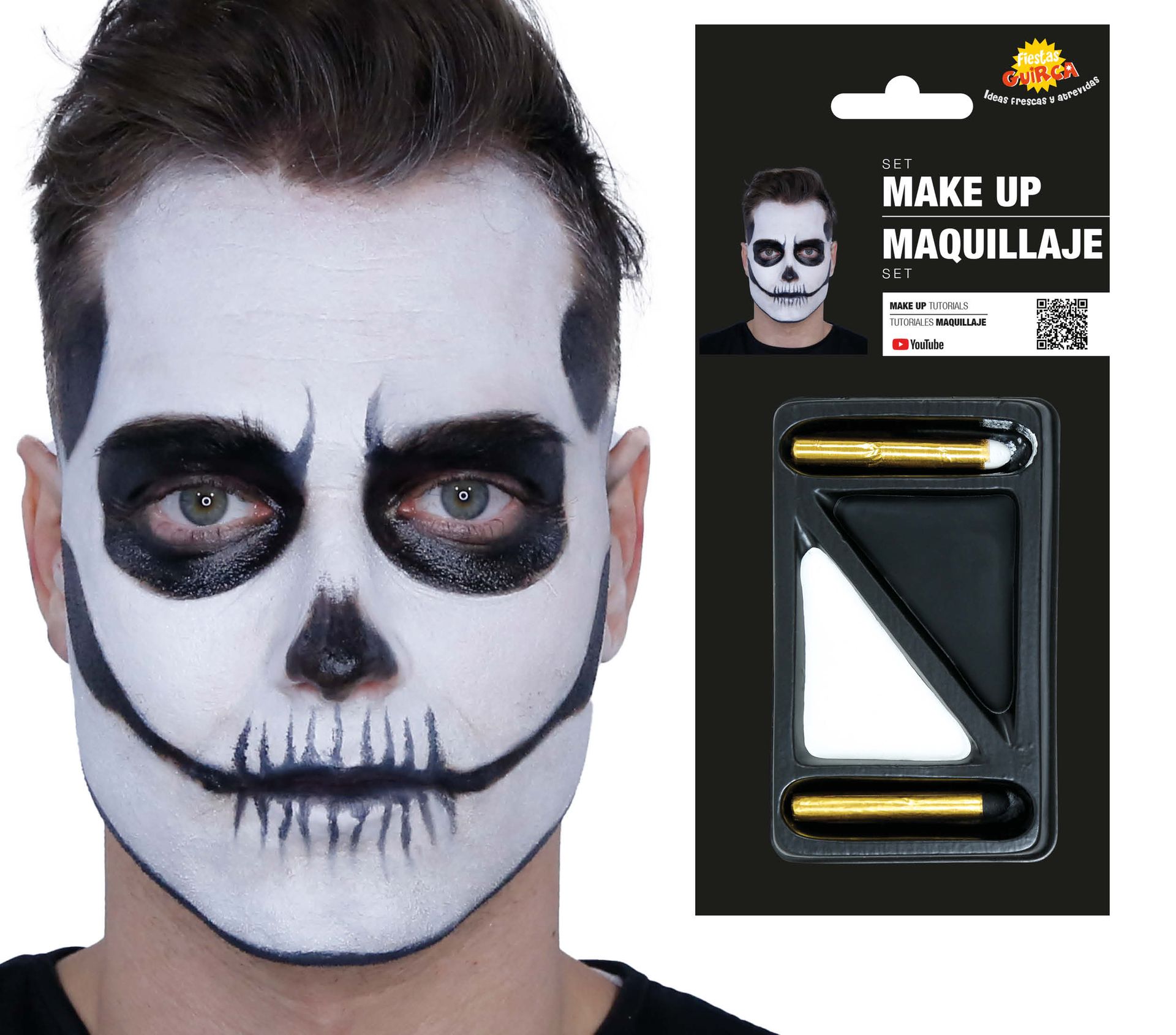 Halloween schedel zwart wit make up set