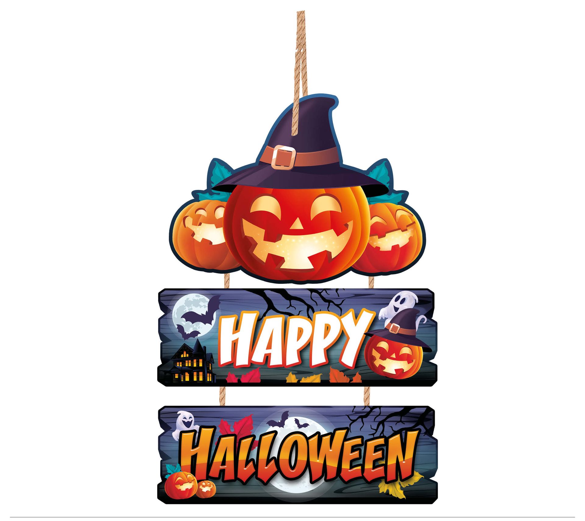 Houten "Happy Halloween" pompoen bord 3 delig 32 x 21 cm