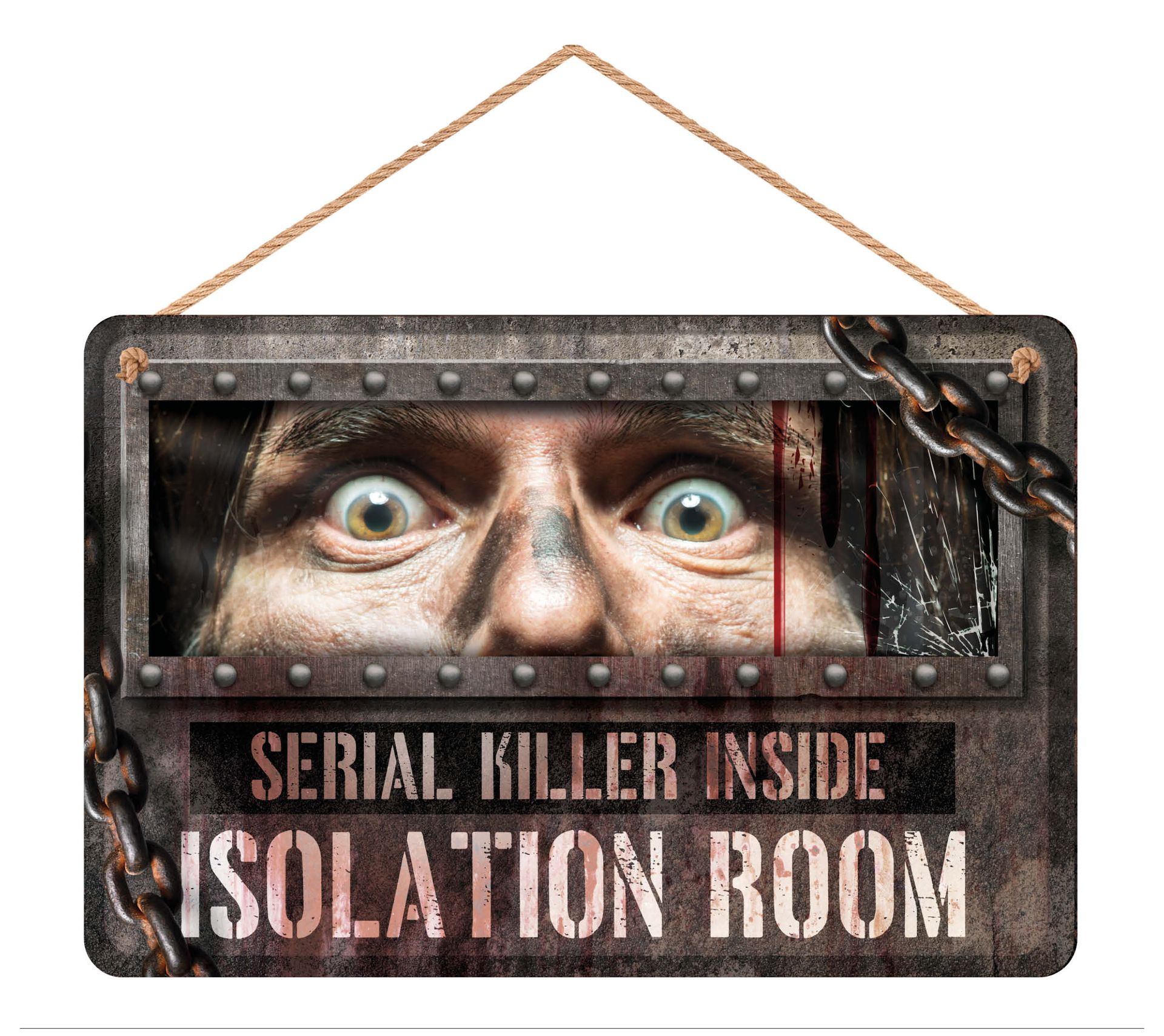 Houten "Isolation room" bord 35 x 20 cm halloween