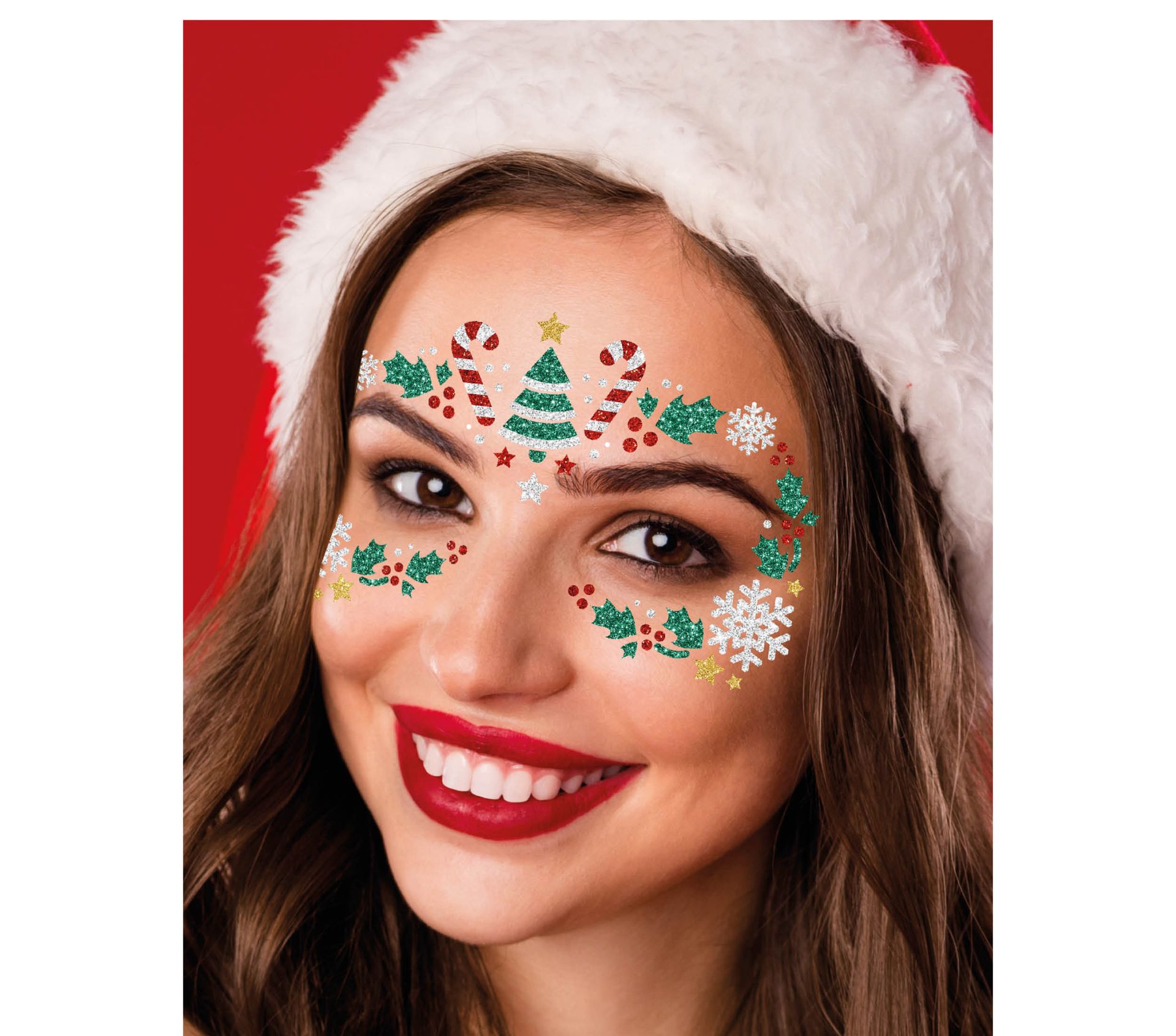 Kerst glitter gezicht stickers zelfklevend