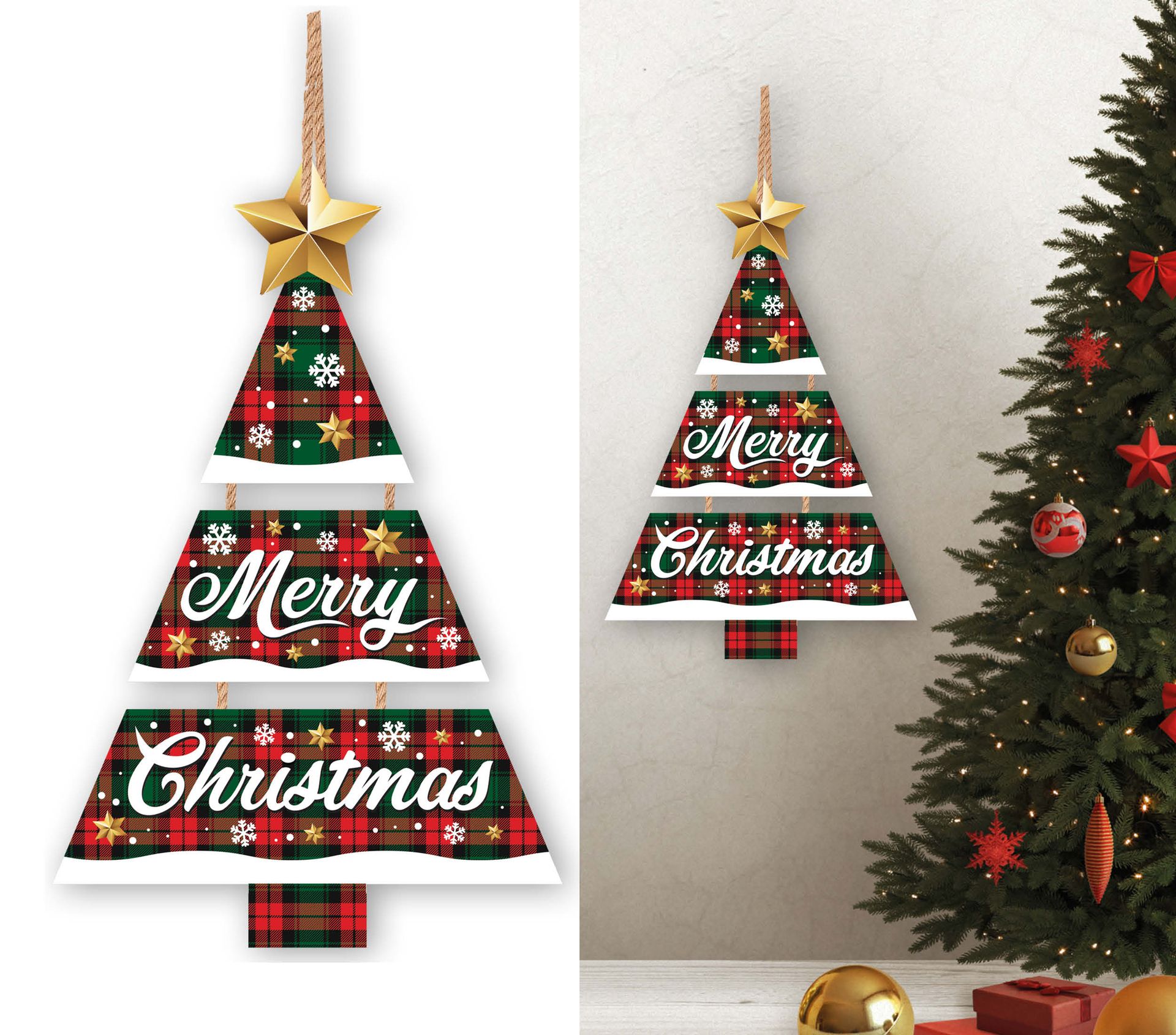 Kerstboom wanddecoratie "merry christmas" 32x21 cm