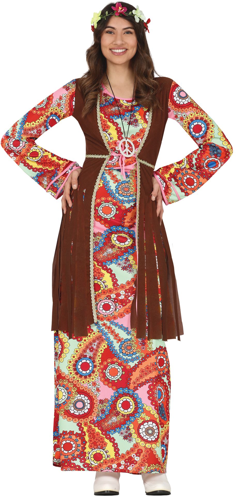 Kleurijkke hippie jurk met vest outfit dames