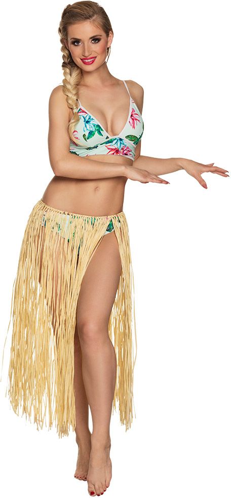 Lange hawaii rok raffia strokleur