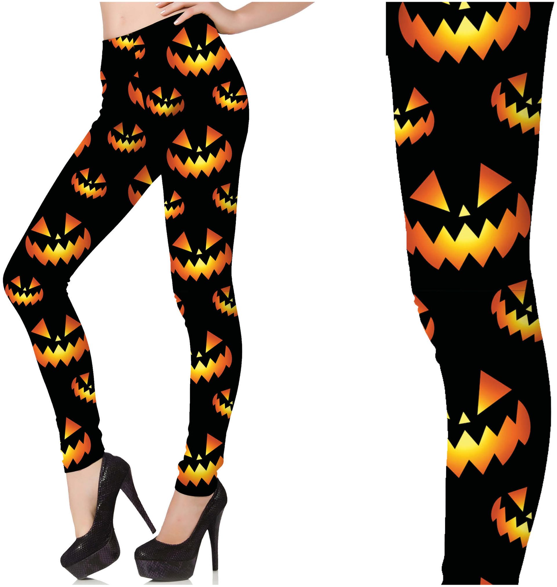 Legging dames zwart halloween neon pompoen