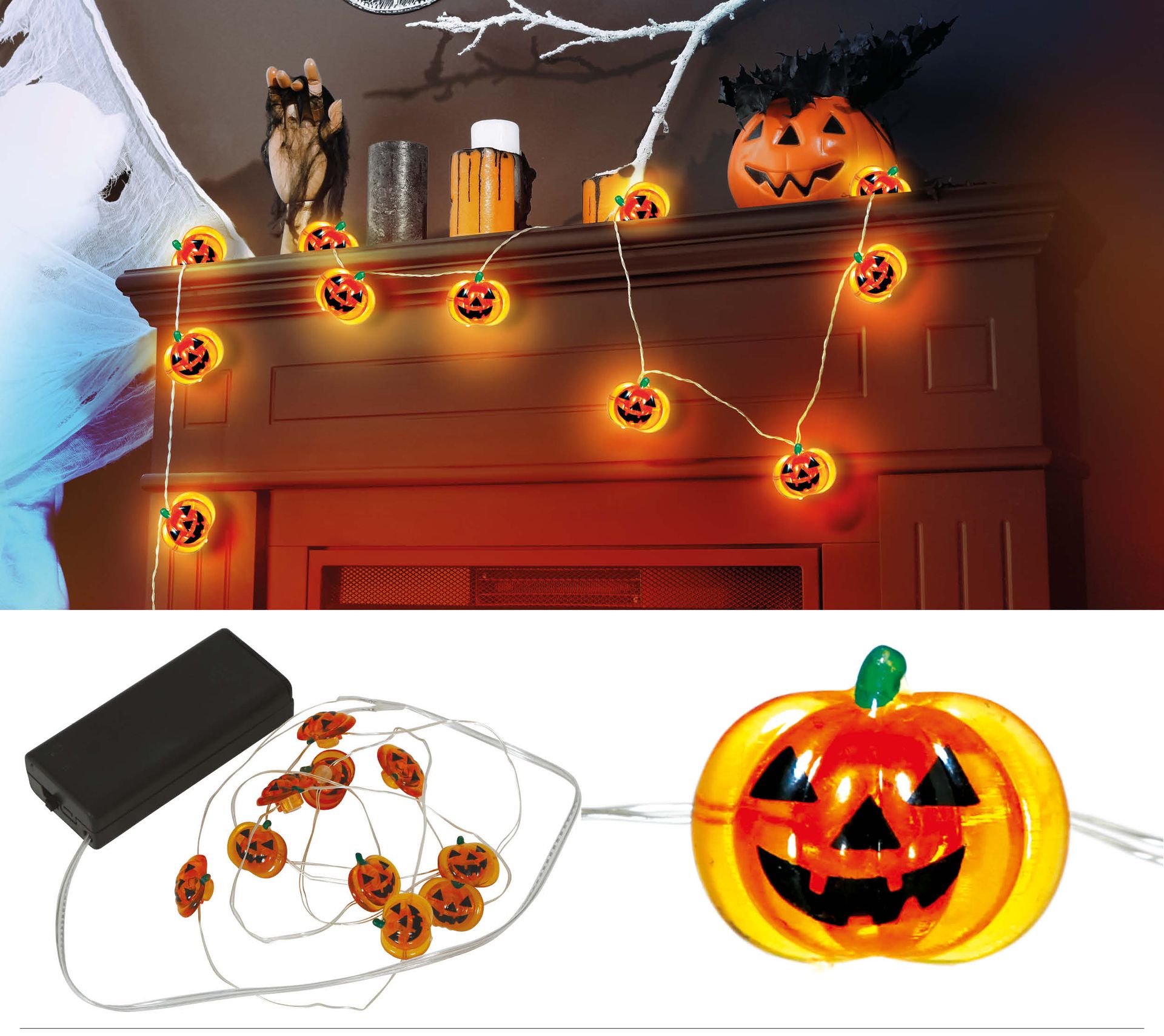 Lichtslinger 10 LED lampjes oranje pompoenen 300 cm halloween