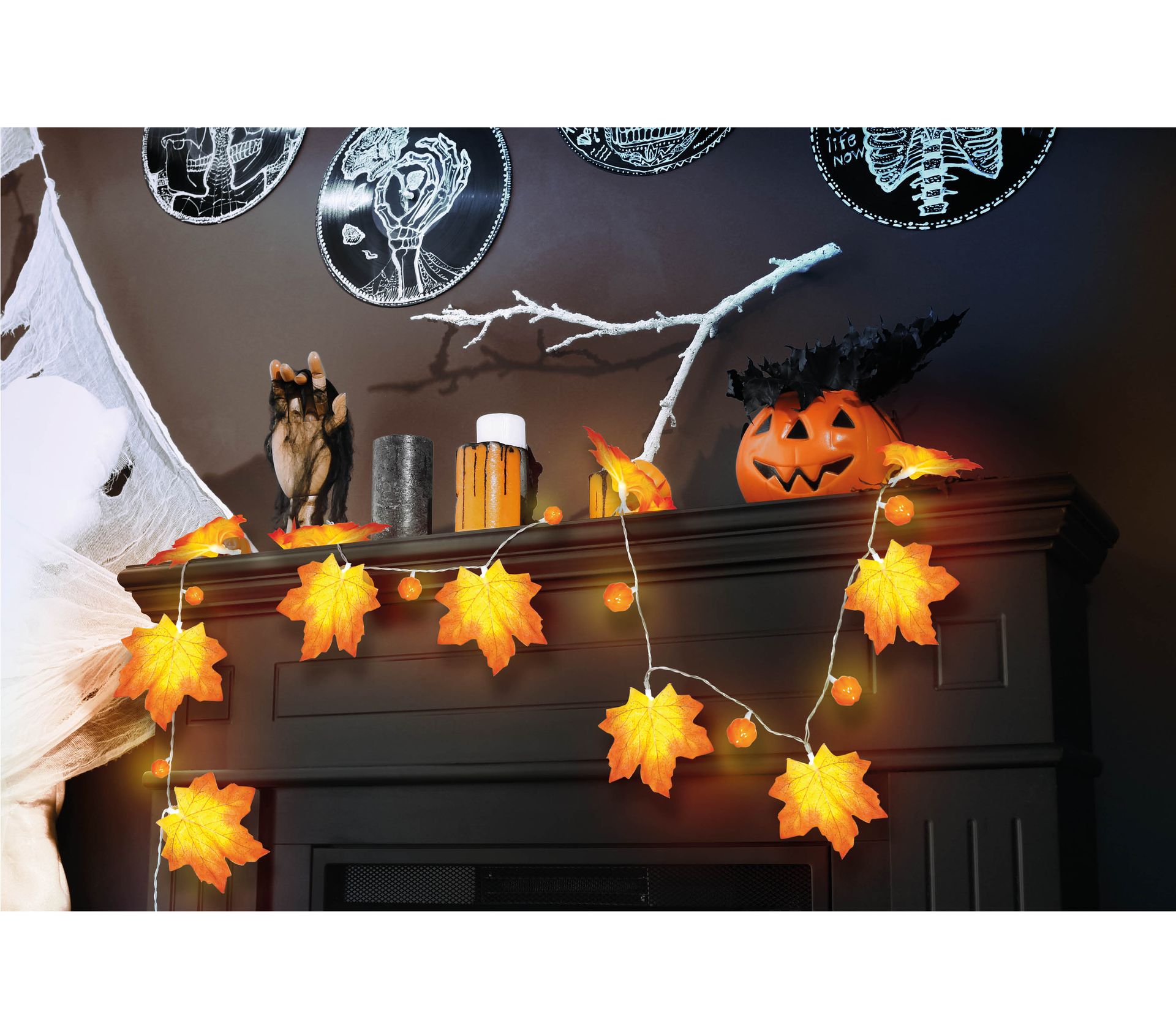 Lichtslinger 20 LED lampjes oranje pompoen bladeren 315 cm halloween