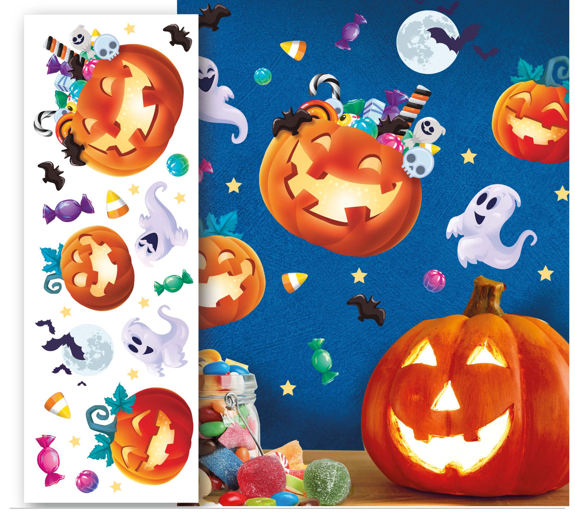 Muurstickers vrolijke halloween figuren