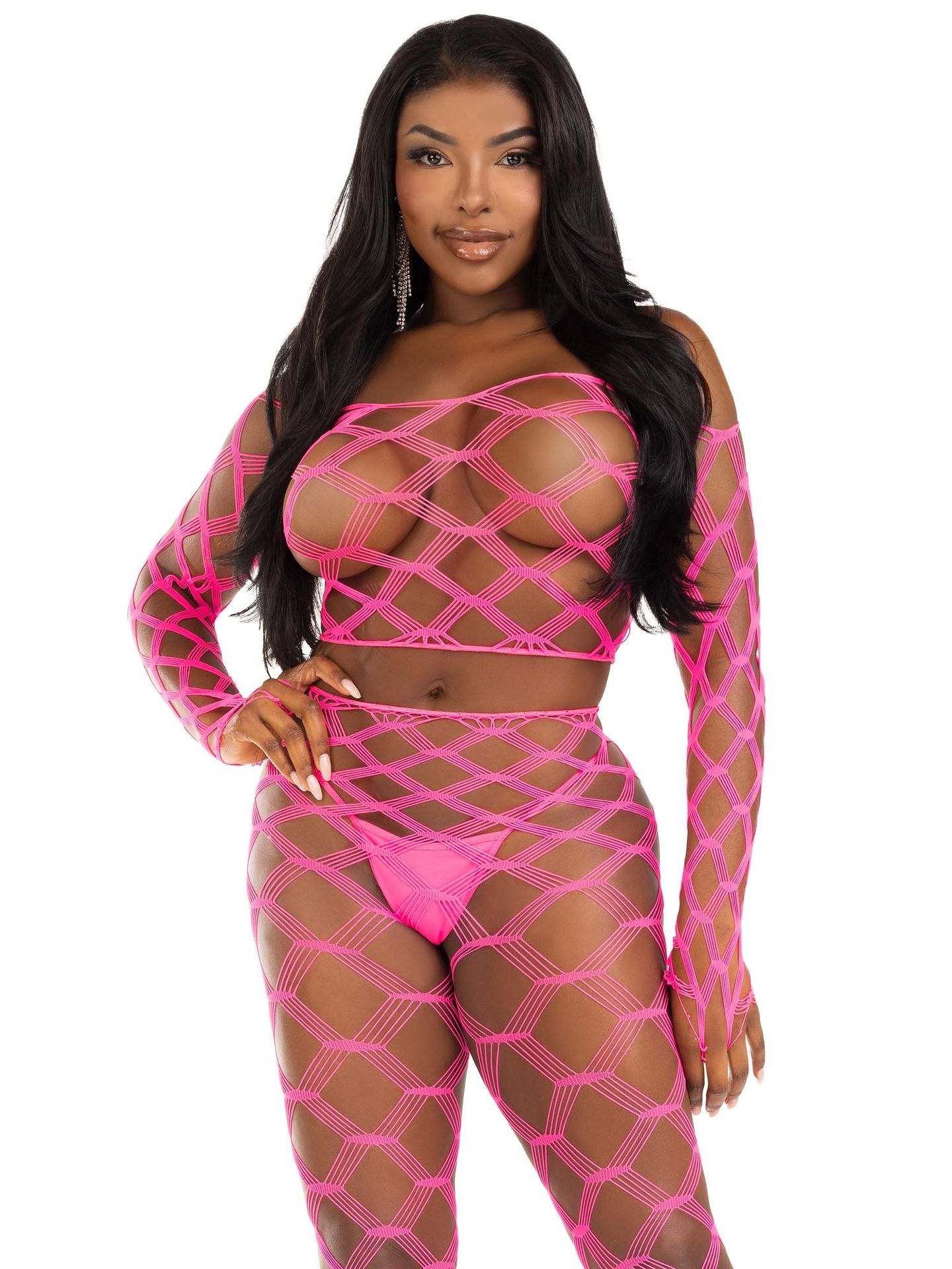 Neon roze visnet croptop leggingset dames