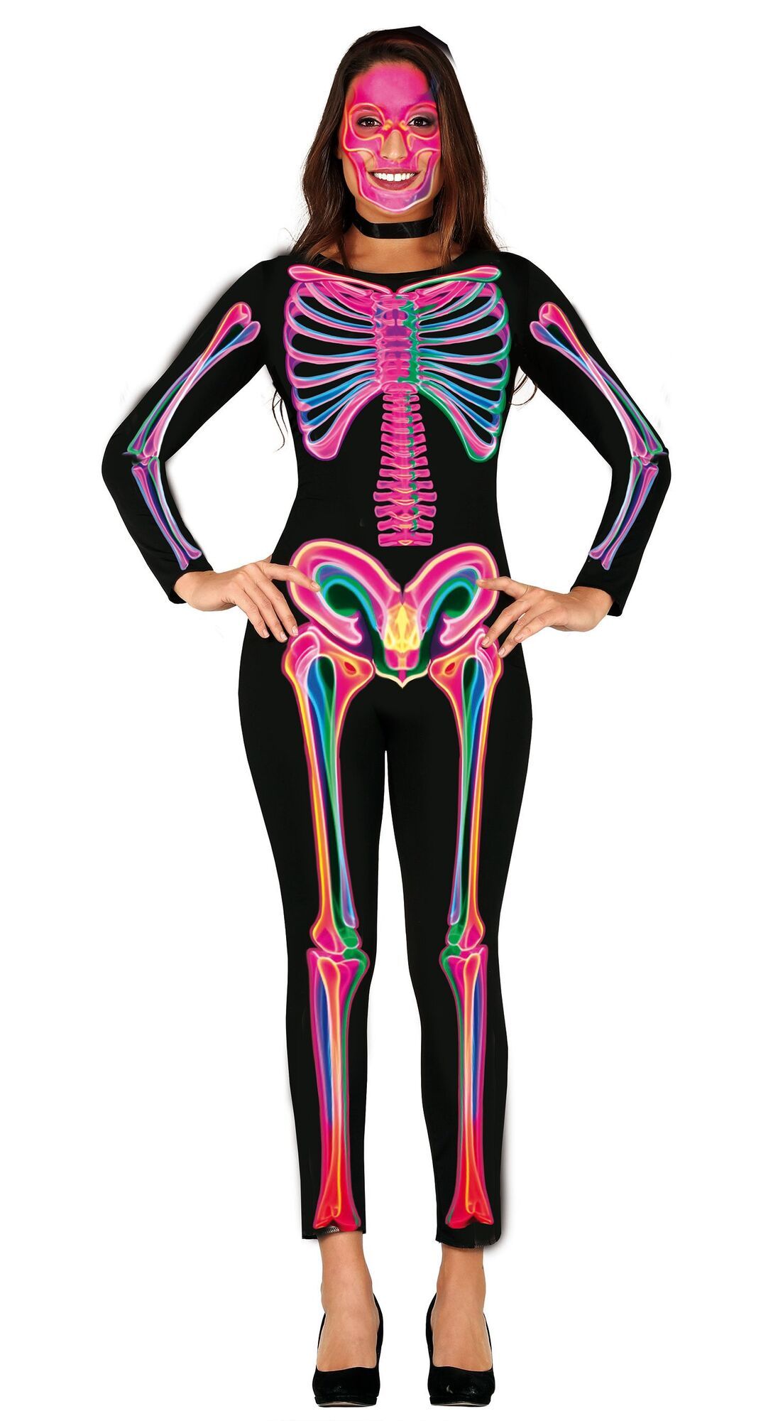 Neon skelet skinsuit halloween dames