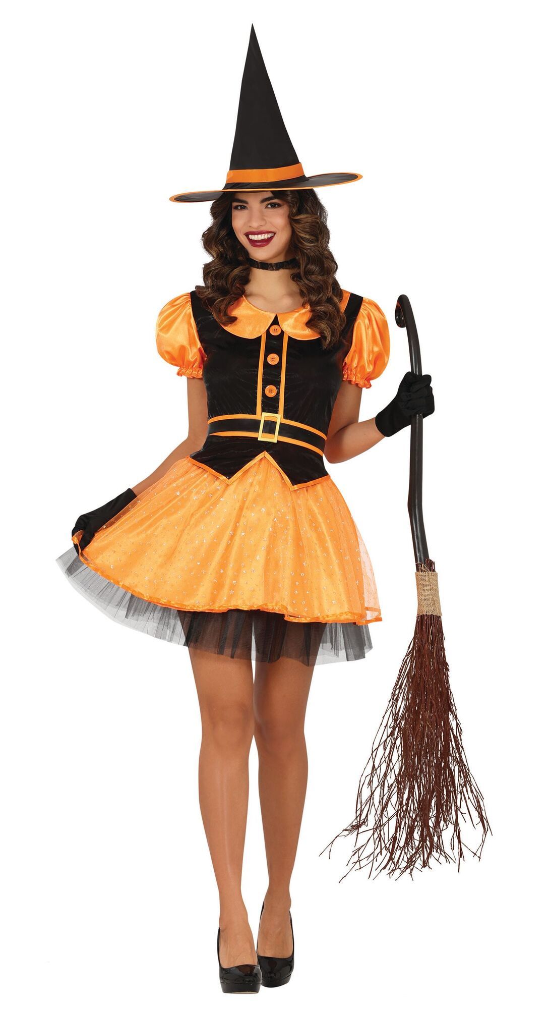 Oranje heks jurk halloween dames