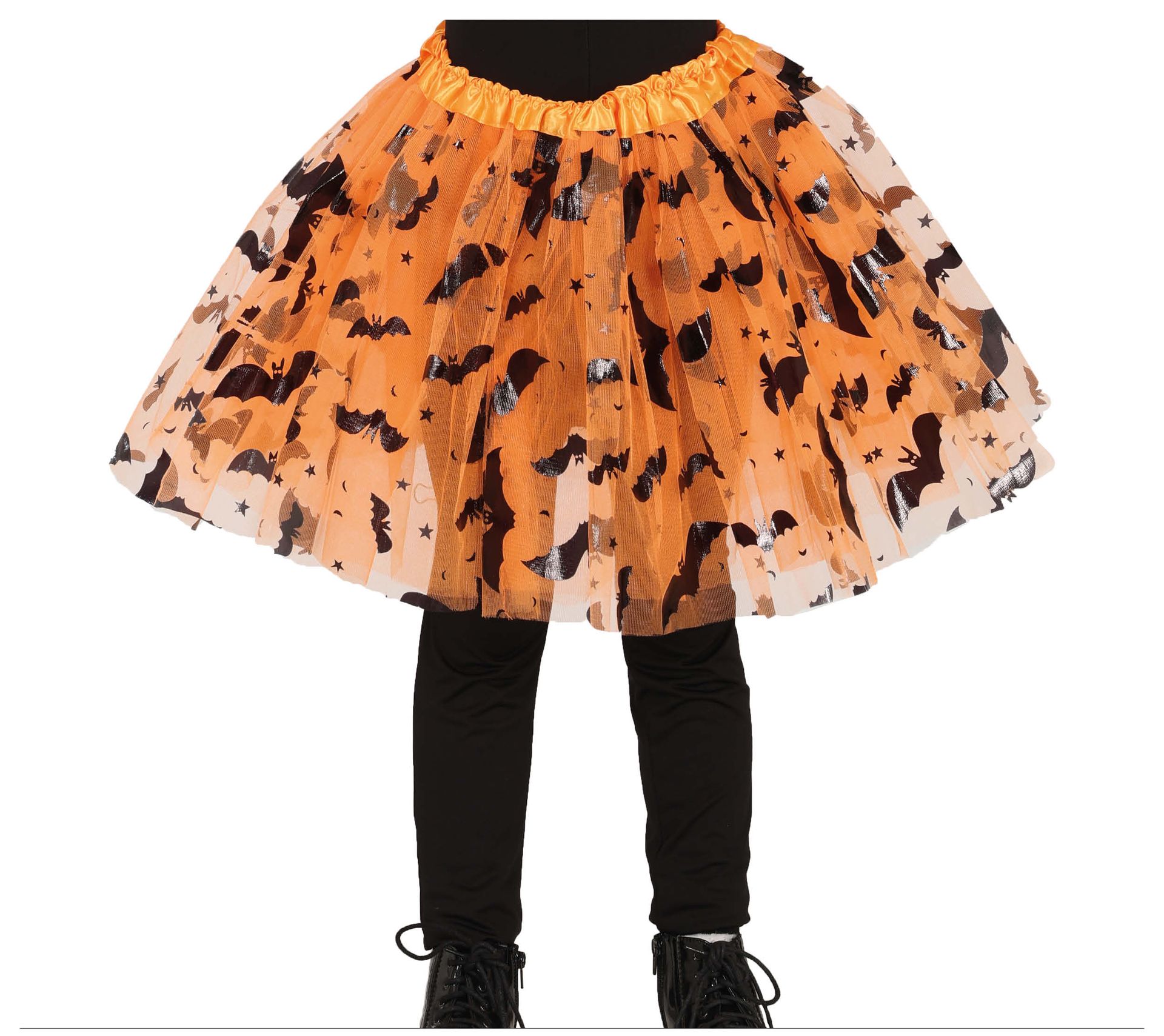 Oranje/zwarte tutu vleermuis kind 30 cm halloween