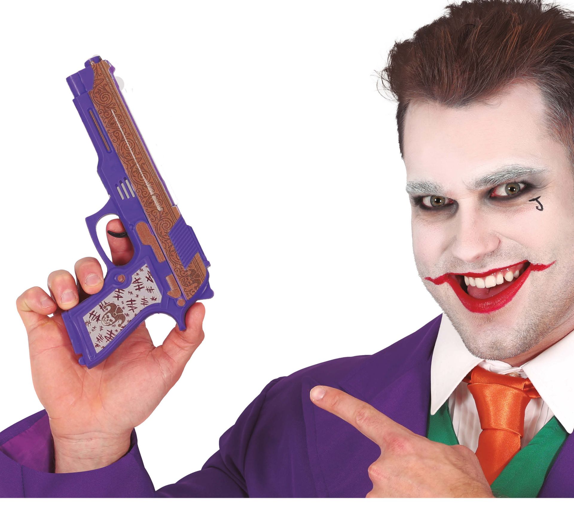 Paars The Joker pistool 30 cm halloween