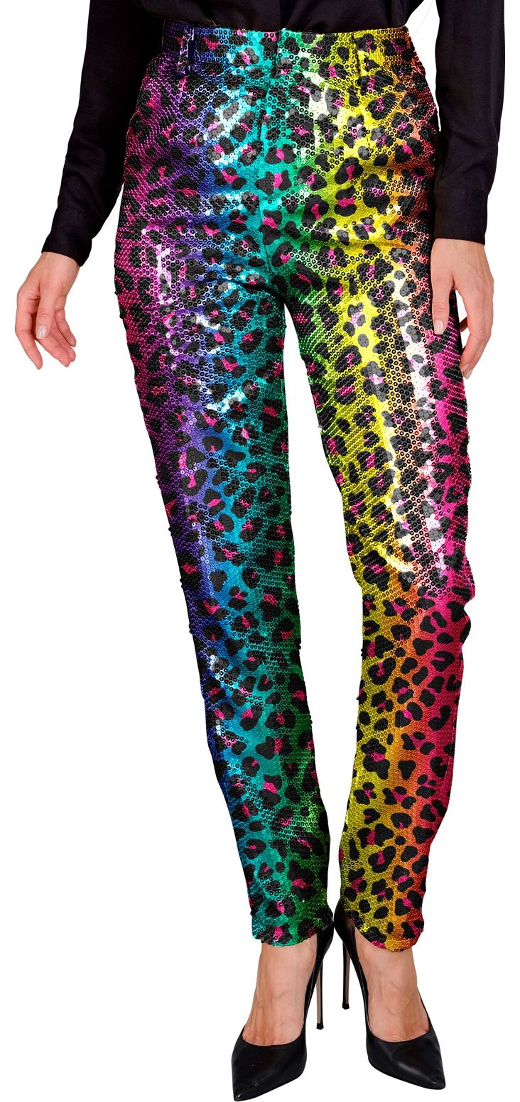 Pailletten broek regenboog panterprint vrouwen