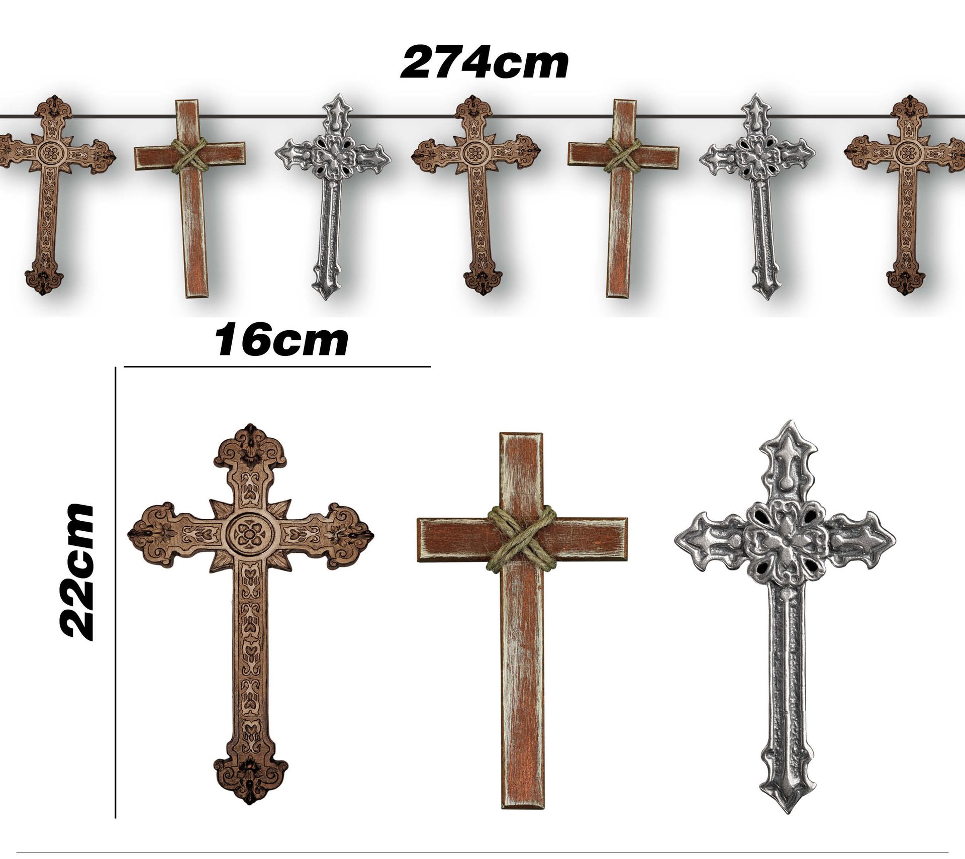 Papieren heilige kruizen figuurslinger 2,74 meter halloween