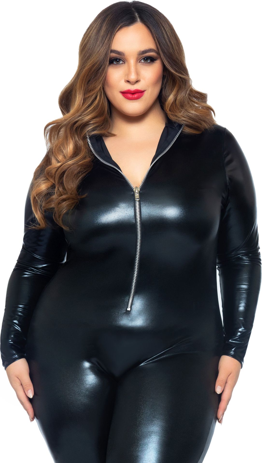 Plus size wetlook catsuit